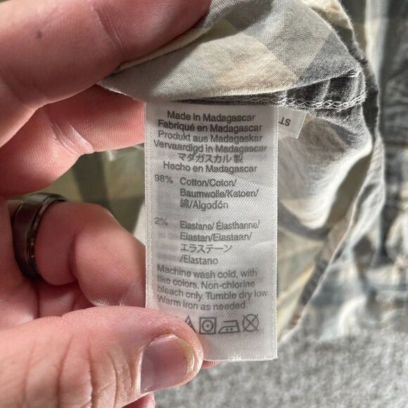 J Crew Shirt Adult Medium Beige Grey Plaid Slim Fit Button Up Mercantile Flex - Picture 9 of 11